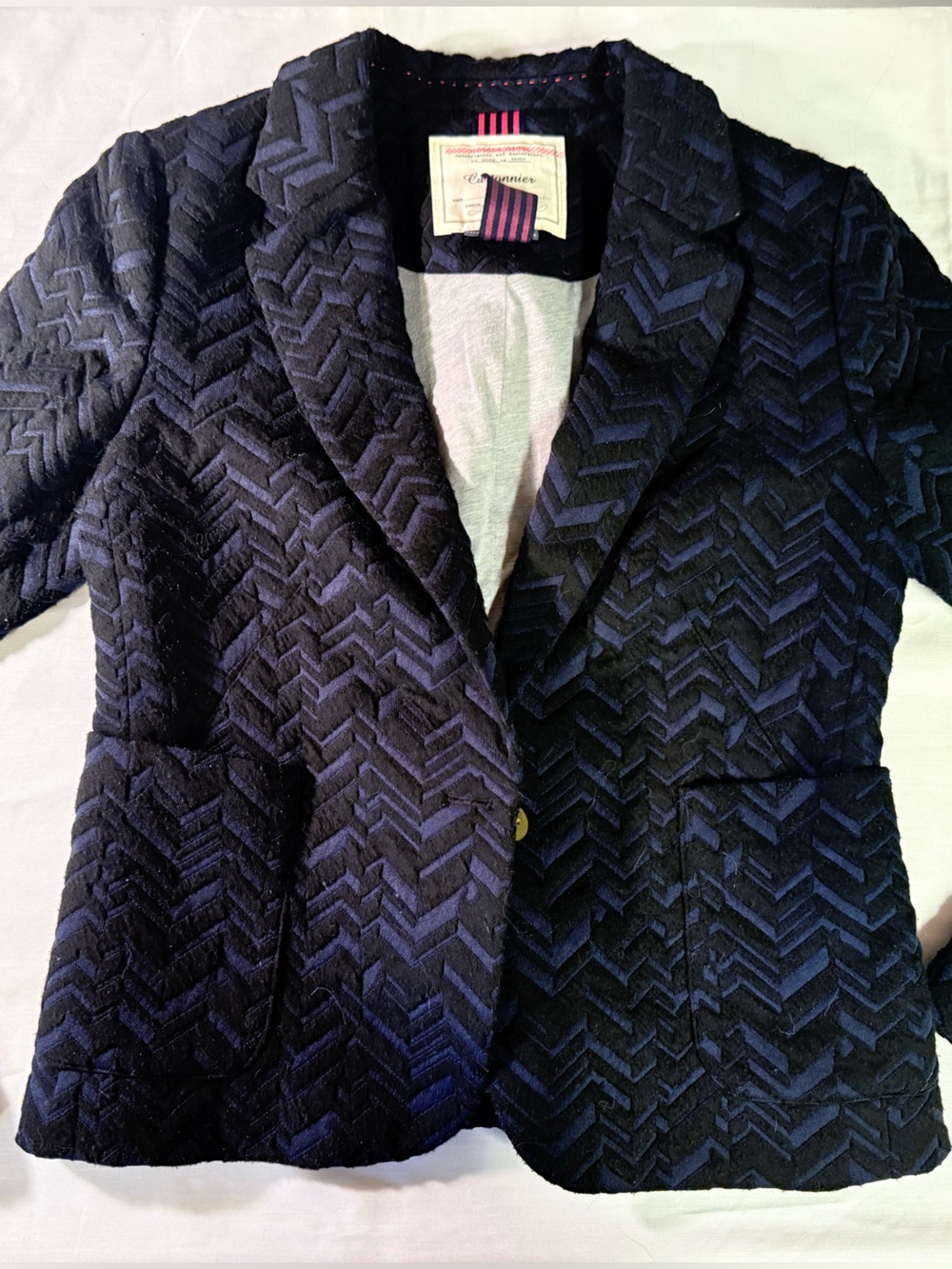 Anthropologie Navy Textured Chevron Blazer